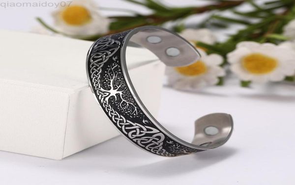 

skyrim viking bangle endless love buttons tree of life birds stainless steel cuff magnetic therapy bracelet men women jewelry gift8930076, Black