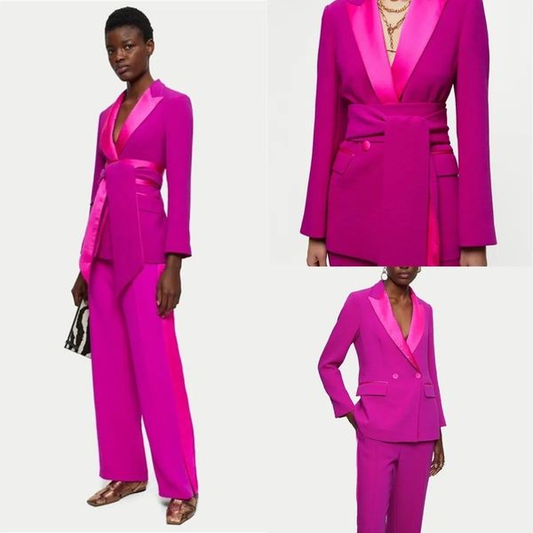 

fashion pink mother of the bride pants suits double breasted prom evening dress custom made wedding guest wear, Black;red