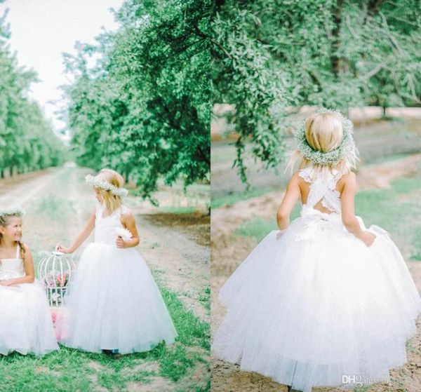 

new lovely white tulle flower girl dresses cross straps back flowers ball gown floor length girls pageant dresses custom made g316993743, White;blue