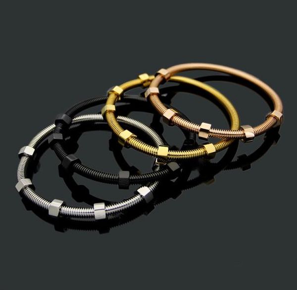 

europe america fashion style men lady women titanium steel engraved ca letter spiral screw bangle bracelet 4 color4546673, Black