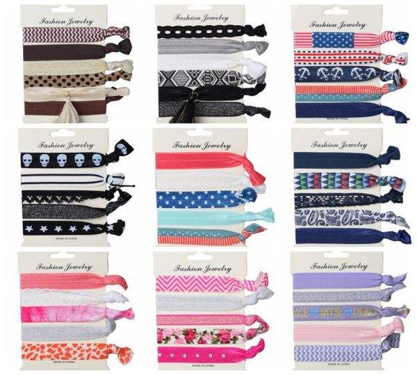 

6pcslot colorful elastic rope hairband 18 designs dots striped floral america flag christmas tree handband women fashion hair tie1282222, Slivery;white