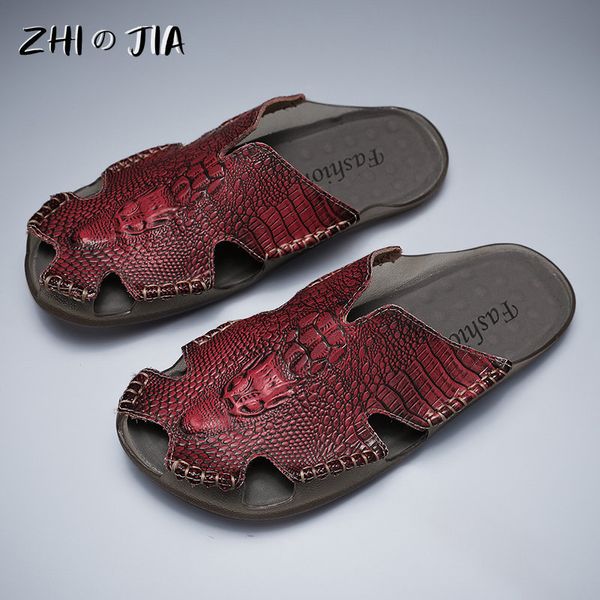 

slippers men's genuine leather slippers casual sports all pair with soft shoes outdoor beach breathable slippers plus size footwear 230, Black