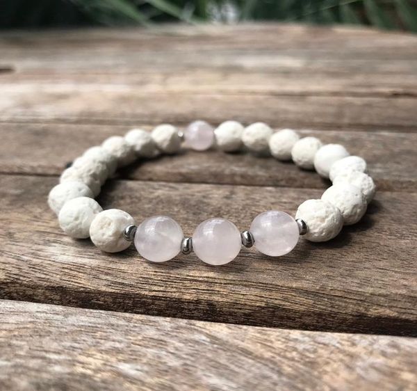 

mg0915 8 mm white lava stone energy bracelet natural rose quartz womens bracelet heart chakra meditation jewelry6814843, Black