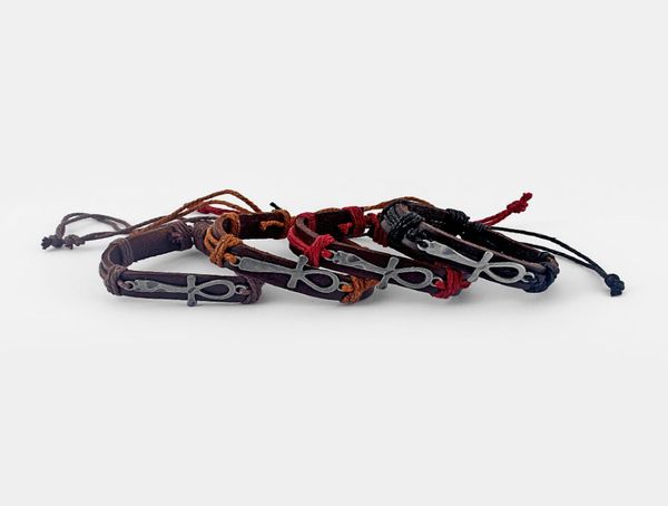 

12pcs mixed mens womens wrap leather egypt ankh charm bracelet7184092, Golden;silver