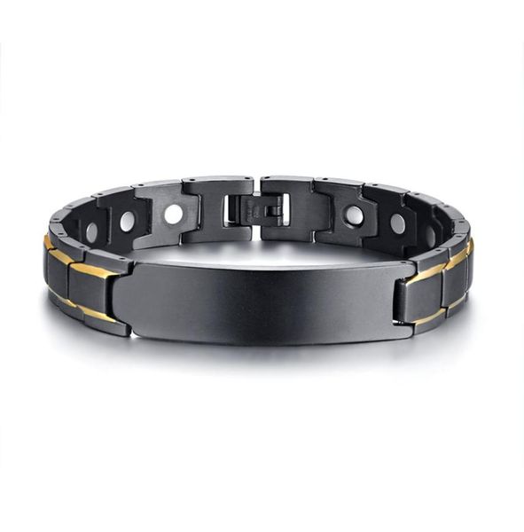 

mens healing magnetic bracelet in stainless steel healthcare elements custom blank curved tag bracelet6272400, Golden;silver