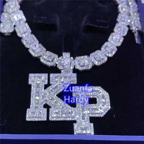 

hip hop iced out jewelry personalize custom name baguette diamond vvs moissanite letter pendant, Silver