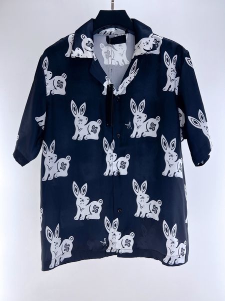 

shirts mens designer men's short shirts hawaii beach men shirts high rabbit printing silk shirtshirt casual shirts men slim short sleev, White;black