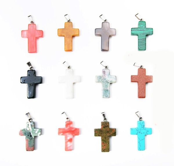 

bulk new cross shape healing beads pendant crystal natural stone quartz charm for necklaces jewelry making in whole7928645, Silver