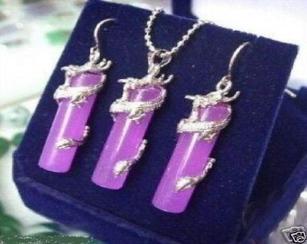 

charming purple jade silver dragon earring pendant necklaceltltlt 5361374