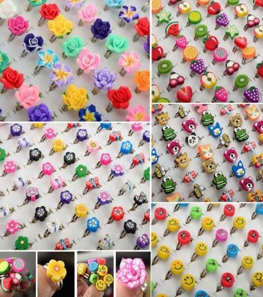 

new arrival 100pcs lots bulk 100pcs mixed polymer clay kids girls boys rings jewelry 9235423, Golden;silver
