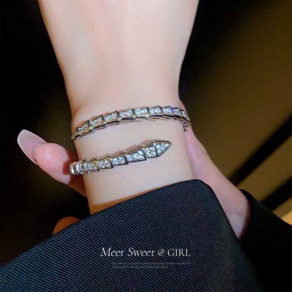 

french style shaped niche design silver snake bone opening adjustable with micro inlaid zircon bracelet, Golden;silver