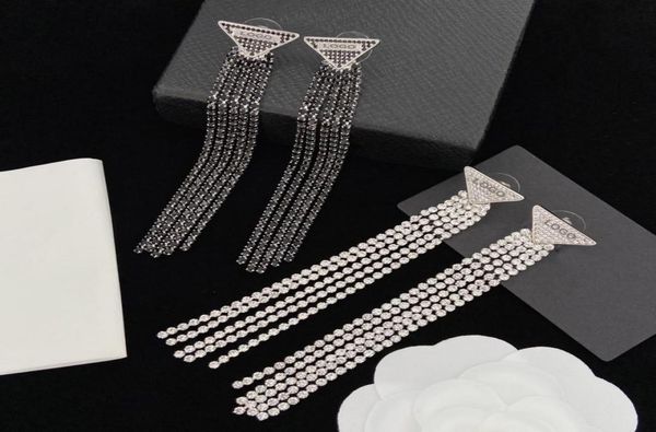 

2023 new triangle chandelier earrings for women luxury designer party rhinestone ear studs fashion jewelry holiday gifts5404884, Silver
