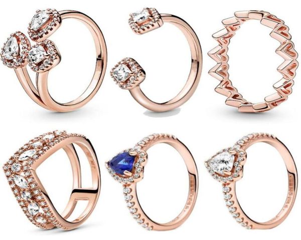 

2021 spring pandora ring 925 sterling silver rose golden love shaped hollow out gem rings original fashion diy charms jewelry for 2990101, Slivery;golden