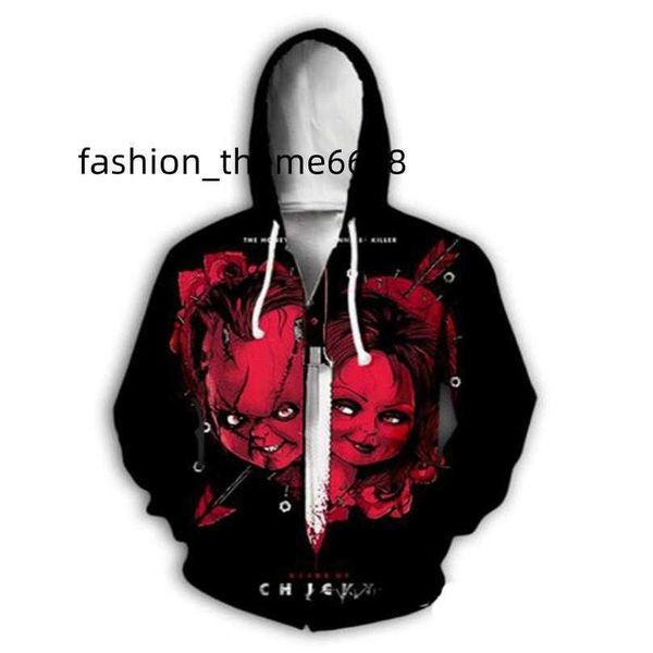 

accept dear customer design diy horror movie child's play chucky 3d hoodies women men 3d print sublimation zipper hoodies hs0247s, Black