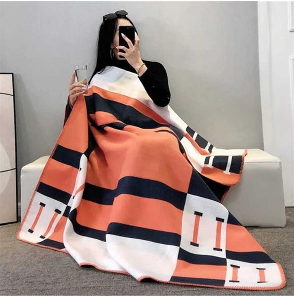 

2023 letter cashmere designer blanket soft woolen scarf shawl portable warmth thickening plaid sofa bed fleece knitted blanket 135-170cm, Blue;gray