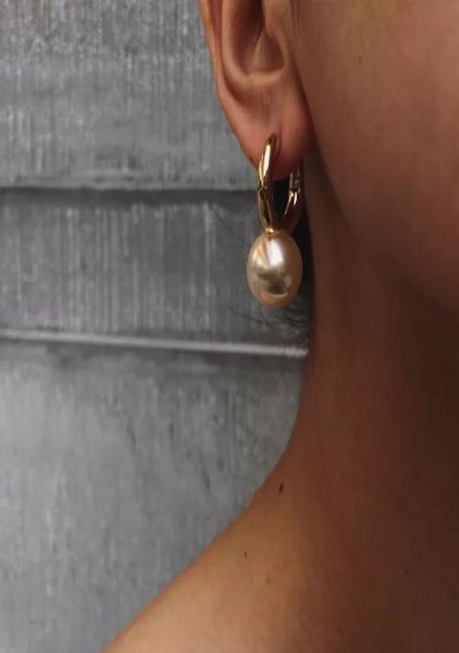 

designer jewelry fashion big round pearl drop earrings gold dangle earrings for women luxury elegant brand bijoux sh11655250, Golden