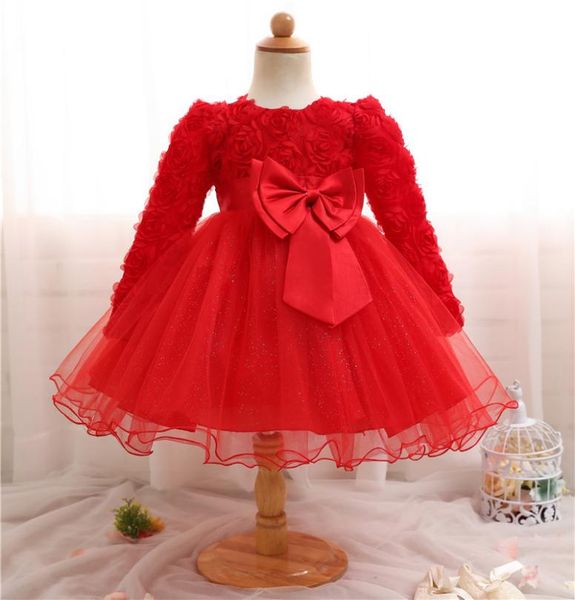 

long sleeve dress for newborn baby girl christening gown autumn bebes 1st birthday party dresses baby toddler girl dress lace ball5459329, Red;yellow