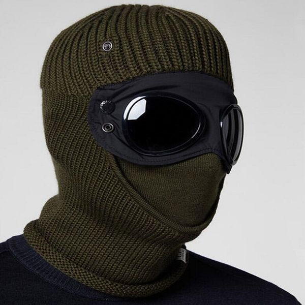 

two lens windbreak hood beanies outdoor cotton knitted men mask casual male windproof skull caps hats black grey army green