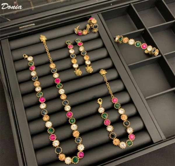 

donia jewelry luxury necklace european and american fashion color matching copper microinlaid zircon bracelet earrings fivepiece4294481, Silver