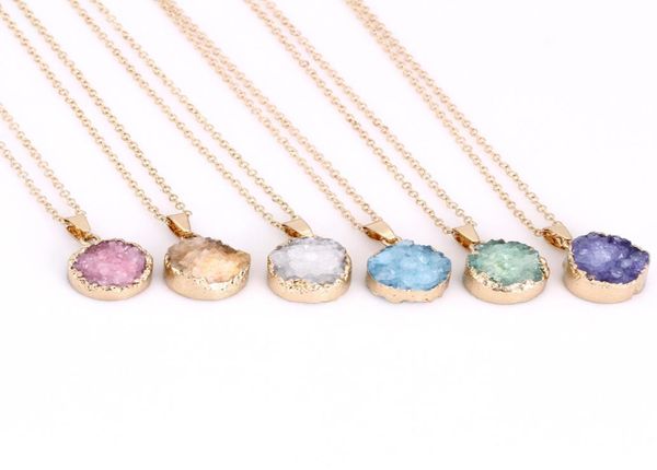 

natural stone necklace crystal hole unpolished round slip edge cluster about 15mm crystal bud pendant necklace for women fashion j2394836, Silver
