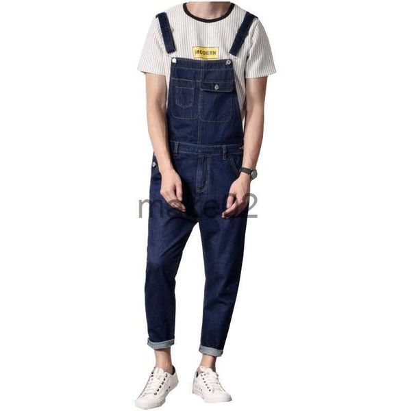 

men's jeans men's denim overalls korean denim overalls men's japanese tooling jumpsuit youth slim couple sling denim trousers, Blue