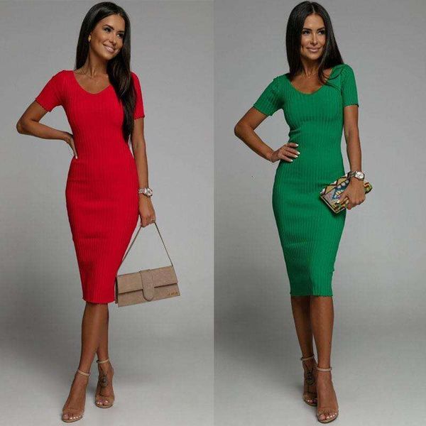 

summer v neck short sleeve solid color thread slim fit sheath dress, Black;gray