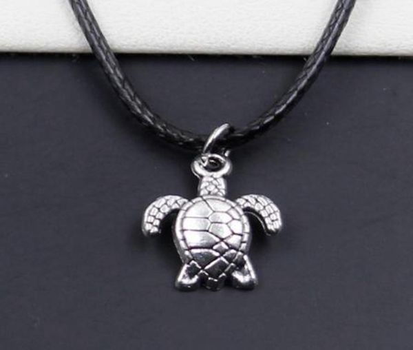 

ship 20pcslot antique silver turtle tortoise sea choker charms black leather necklace diy9770547