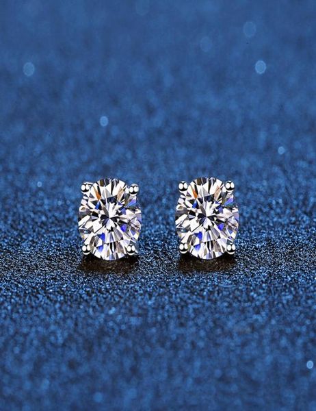 

real stud earrings 14k white gold plated sterling silver 4 prong diamond earring for women men ear stud 1ct 2ct 4ct 2202114583740, Golden;silver
