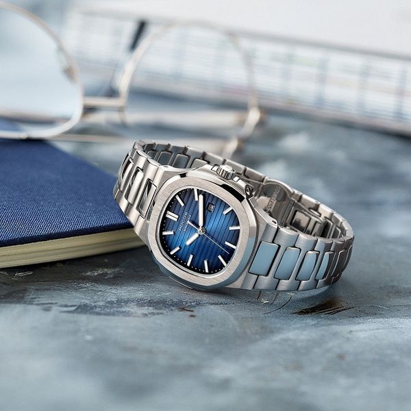 

women s watches rocos waterproof quartz watch luxury women bracelet blue dial square stainless steel 230714, Slivery;golden