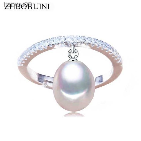 

zhboruini 2021 fine pearl ring jewelry for women zircon rings 925 sterling silver drop shape natural freshwater pearl gift l230704, Golden;silver