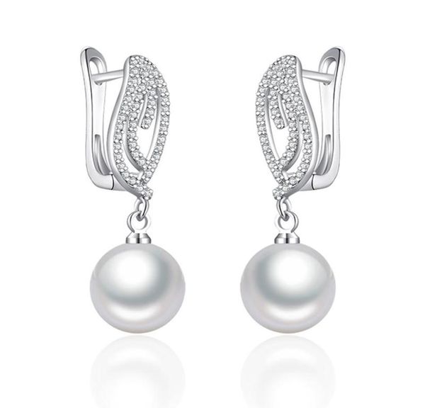 

luxury 10mm pearl drop earrings cubic zirconia danging earrings with pearl women creative jewelry girls exquisite gifts4825094, Silver