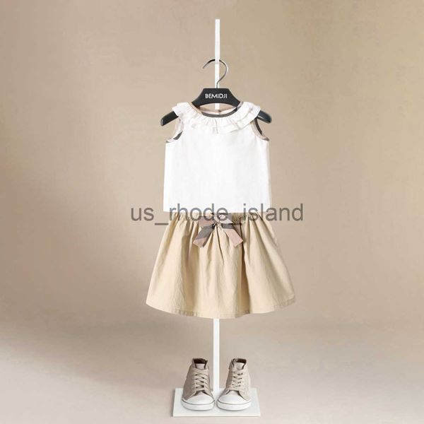 

t-shirts clothing sets brand design girls clothing sets summer sleeveless t-shirt striped bow skirt 2pcs for kids clothing sets baby clothes, Blue