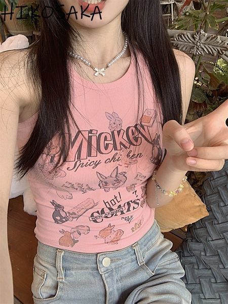

women's tanks camis pink cartoon printed camisol tank women's sweet sleeveless tight outdoor summer y2k fashion korean shirt e-gir, White