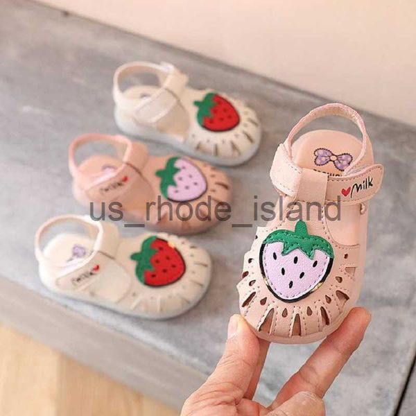 

athletic outdoor summer baby girl fruit strawberry leather sandals toddler kids fashion princess shoes first walkers x0714, Black