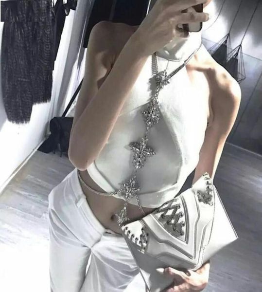 

fashiony multi crystal body chains for women bikini body jewelry rhinestone flower long pendant necklaces club party crossover be7754340, Silver