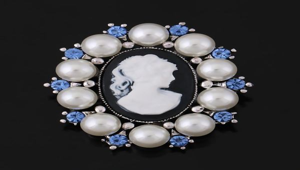 

imitation pearl surrounding vintage cameo brooch for women or wedding9426003, Gray