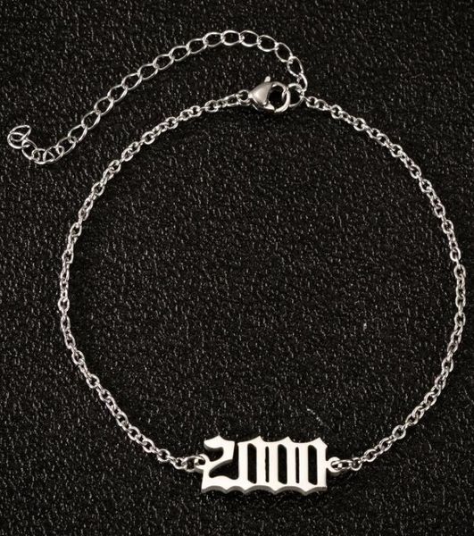 

he16 number 12000 arabic numerals birthday year anklet leg bracelet stainless steel fashion jewelry for women men gifts9479401, Golden;silver