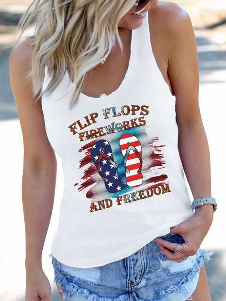 

women's t-shirt flip flops fireworks om american flag tank 2023 graphic vintage funny print women sleeveless tee female t-shirt l23071, White