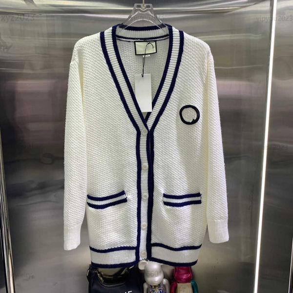 

designer clothes women sweater summer v-neck girl knit  fits all 3d logo decoration cardigan, White