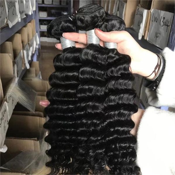 

(3 bundles deal)11a luxury virgin hair silk unprocessed human hair extensions peruvian indian malaysian cambodian brazilian deep wave hair b, Black