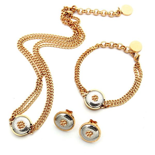 

titanium steel jewelry fashion basilisk medusa card women bracelet necklace stud earring sets brass 18k gold plated ladies designer jewelry, Black