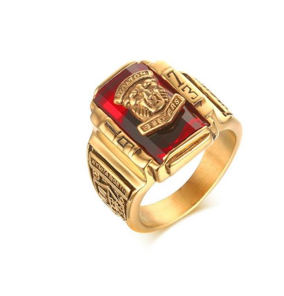 

men039s rock punk ring 18k gold plated large red cz stone ring jewelry 1973 lion head party rings for men rc3039788047, Golden;silver
