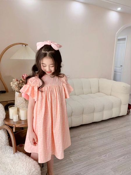 

flower girl dress plaid designer kid summer clothe set wholesale 2023 baby poster girls dresses plaid design 100-160 cm, Red;yellow