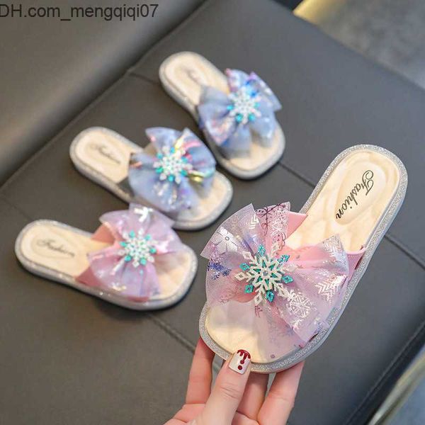 

slipper slipper girls' sweet princess slide snowflake bow 2023 children' fashion casual shoes children' pvc thick sole brea, Black;grey