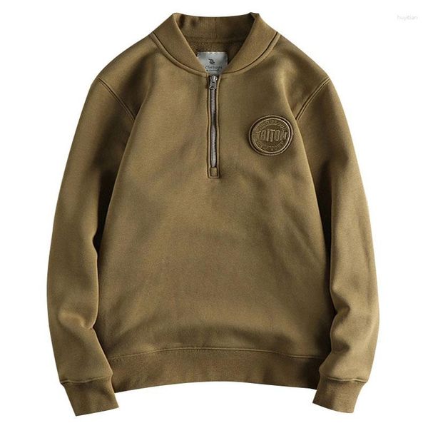 

men's hoodies half zippered fleece thicke baseball jacket simple embroidery pullover coat casual vintage sweatshirt male, Black