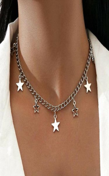 

vintage punk hollow star necklace pendant clavicle chain statement choker women femme accessory hiphop collares moda bijoux8308241, Silver