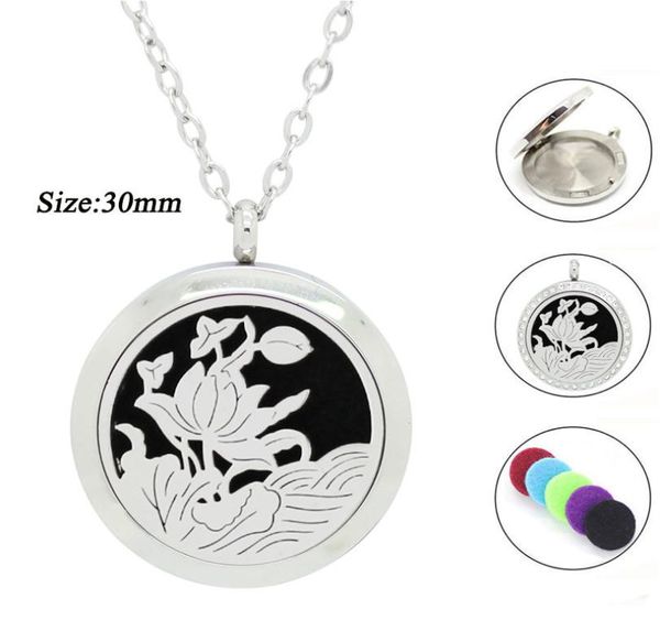 

with chain as gift 30mm magnetic silver lotus diffuser necklace 316l stainless steel perfume locket pendant necklace6489685