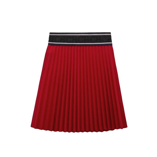 

girls pleated skirt red high waist elastic casual skirt, Black