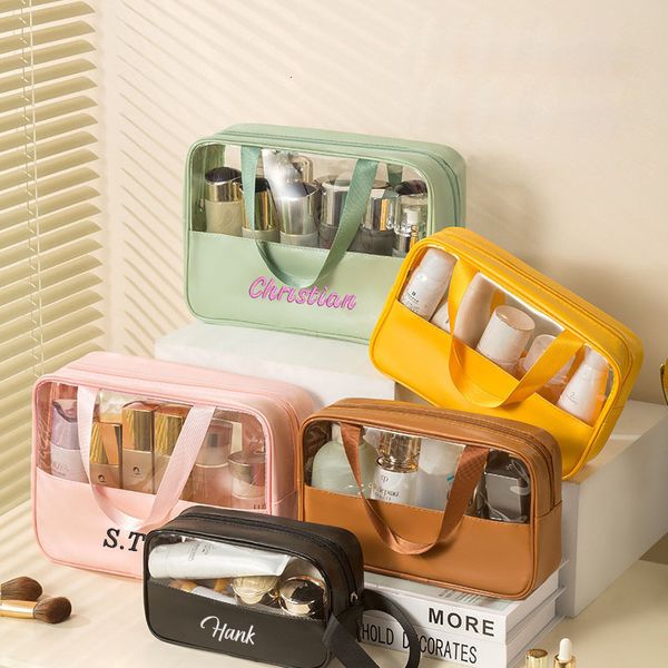 

cosmetic bags cases personalized transparent waterproof toiletry bag custom embroidery large capacity convenient hand held storage pvc 23071