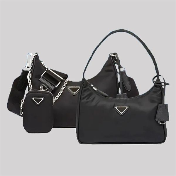 

classic designer nylon bag women luxurys hobo combo crossbody shoulder bags 3pcs chest black canvas zippe belts chains wallets underarm cleo